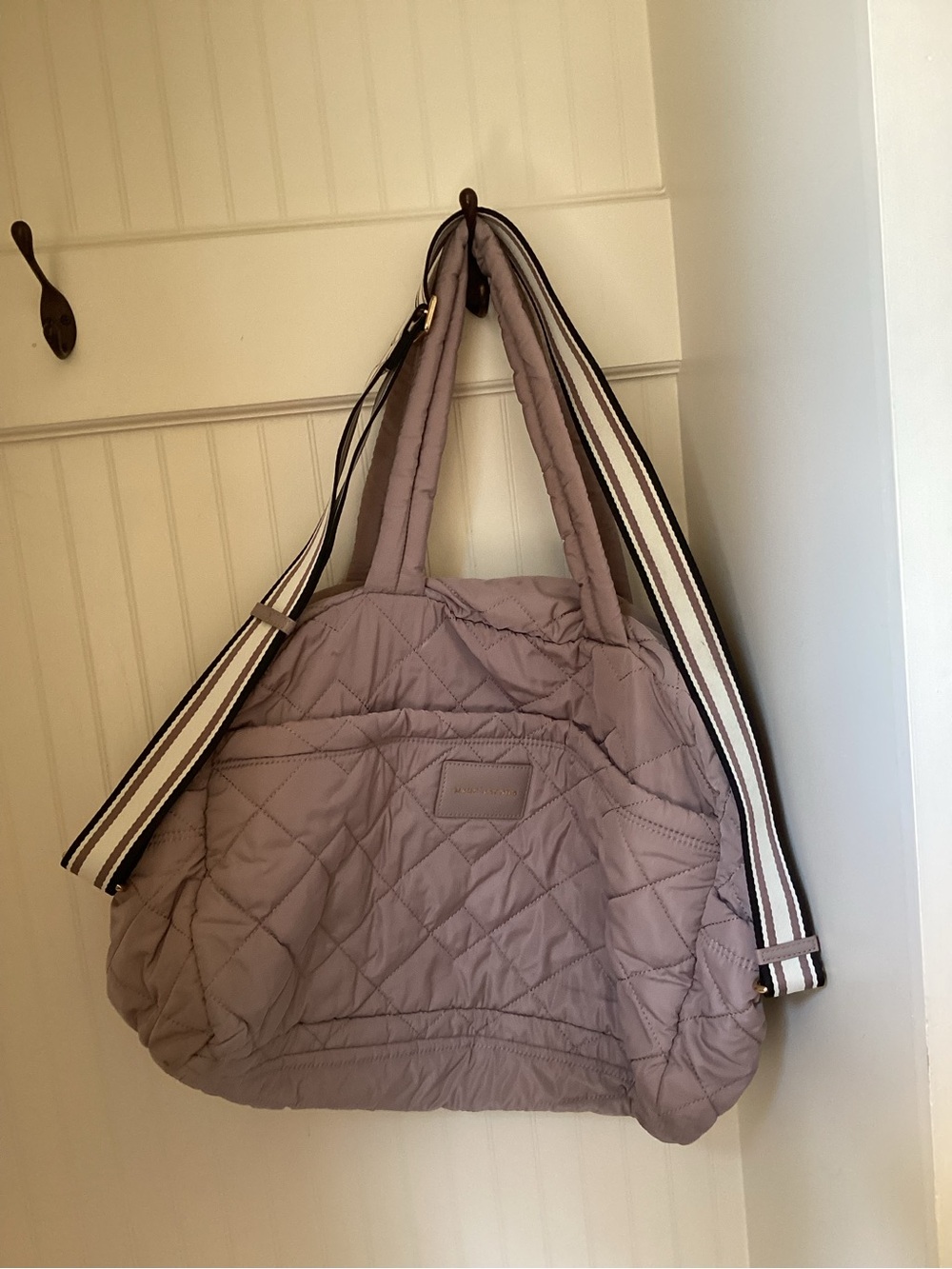 Marc Jacobs Quilted Tote in Mauve with Striped Shoulder Strap